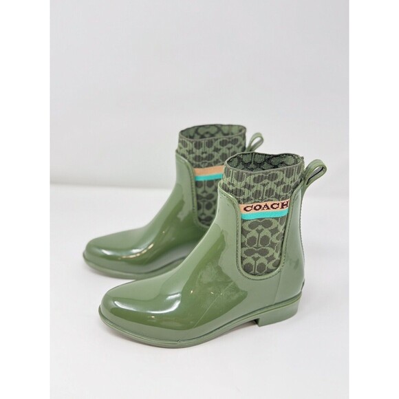 Coach Womens Boots Green Rivington Rubber Rain Bootie PVC Chelsea Pull On US 5 B - Picture 3 of 7